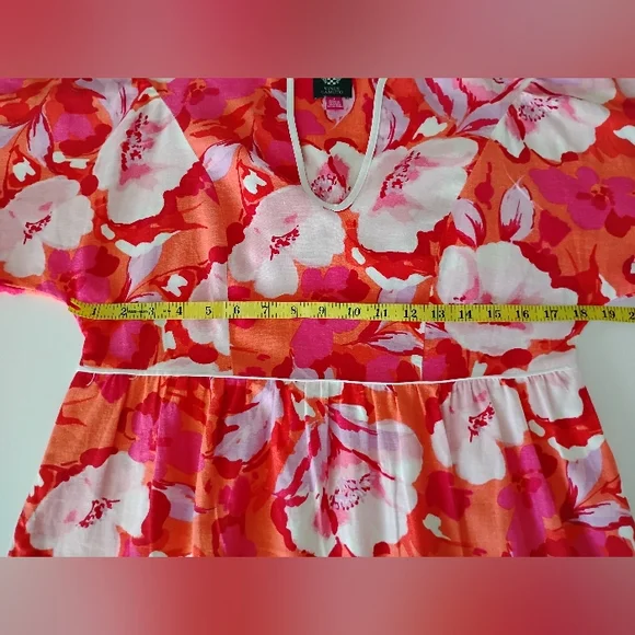 Vince Camuto Linen Blend Tropical Print Pink Orange Floral Easy Dress Size 4 - Picture 14 of 16
